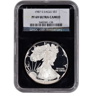 1987 - S American Silver Eagle Proof - Ngc Pf69 Ucam - ' Retro ' Black Core photo