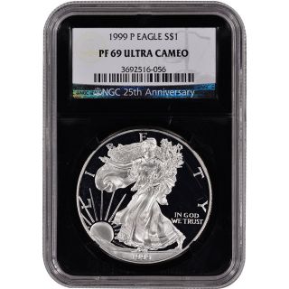 1999 - P American Silver Eagle Proof - Ngc Pf69 Ucam - ' Retro ' Black Core photo