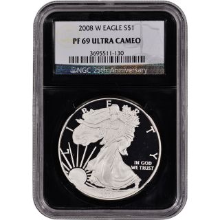 2008 - W American Silver Eagle Proof - Ngc Pf69 Ucam - ' Retro ' Black Core photo
