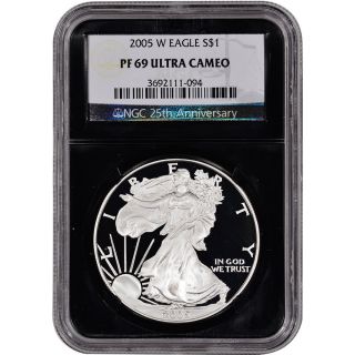2005 - W American Silver Eagle Proof - Ngc Pf69 Ucam - ' Retro ' Black Core photo