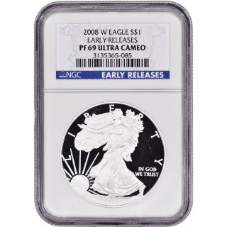 2008 - W American Silver Eagle Proof - Ngc Pf69 Ucam - Early Releases photo