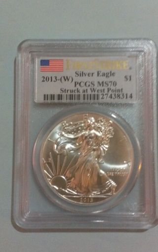 2013 - W Silver American Eagle Coin - Ms - 70 Pcgs First Strike Flag Label photo