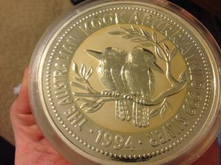 1994 $30 Australian Silver Kookaburra Kilo Coin.  999 photo