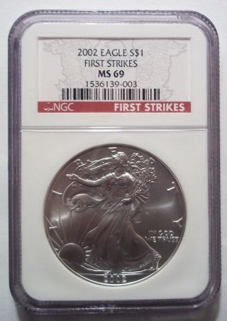 2002 Silver American Eagle Dollar Ngc Ms69 First Strikes Rare photo