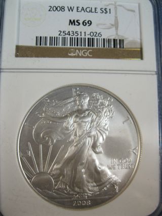 2008 W $1.  Silver Eagle Ngc Ms 69 Burnished photo