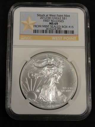 2012 (w) Silver Eagle Coin West Point First Release Ngc Ms69 099 photo