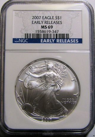 2007 Silver Eagle Ngc Ms 69 Earley Release (blue Lable) photo