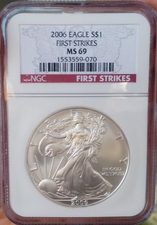 2006 American Silver Eagle Bu Ms69 First Strikes Ngc Cert Red Label photo