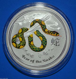 2013 1 Oz Australian Lunar Year Of The Snake.  999 Pure Silver Colorized Coin photo