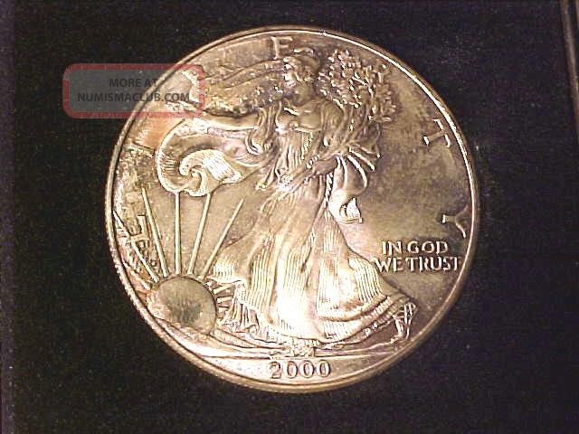 2000 Millennium Gem 999 Silver Eagle Silver Dollar Coin In Velvet Packaging 2000-millennium-gem-999-silver-eagle-silver-dollar-coin-in-velvet-packaging