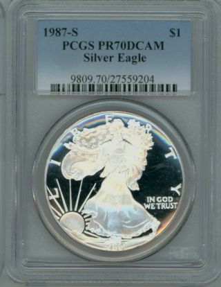 Flawless 1987 S Proof Silver Eagle Graded Pcgs Pr70 Dcam An Perfect Coin photo