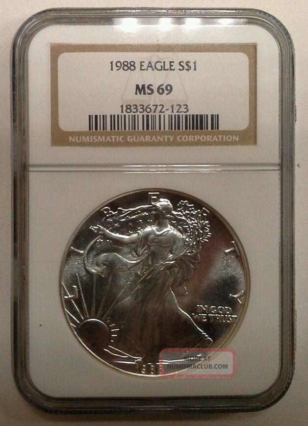 1988 Silver American Eagle Ngc Ms69 Uncirculated 1988-silver-american-eagle-ngc-ms69-uncirculated
