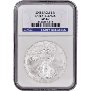 2008 American Silver Eagle - Ngc Ms69 - Early Releases photo