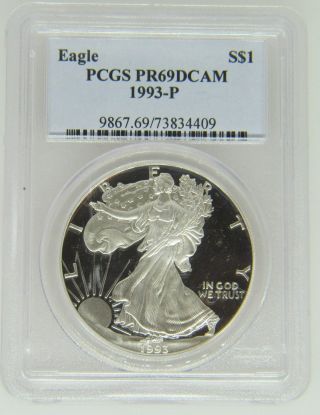 1993 - P Proof Silver Eagle - Pcgs Pr69 Dcam - $1 - Fine Silver - 4409 photo