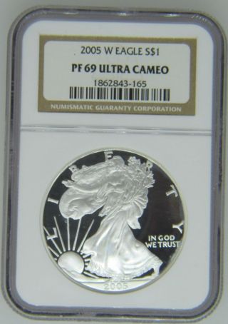 2005 - W Proof Silver Eagle - Ngc Pf69 Ultra Cameo - $1 - Fine Silver - 165 photo