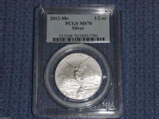 2012 Pcgs Graded Ms70 Mexico Silver Libertad Half Ounce Coin (1/2oz) Half Onza photo