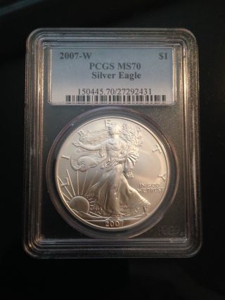 2007 - W (burnished) Silver American Eagle Ms - 70 Pcgs Perfect Silver Eagle Best 1 photo