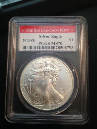 2013 S Silver American Eagle Ms - 70 Pcgs Perfect Silver Eagle Best 1 photo