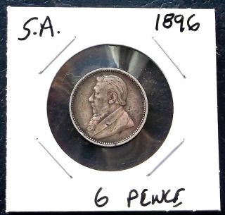 . 925 Silver 1896 South Africa 6 Pence Coin Km 4 Low Mintage Very Scarce photo