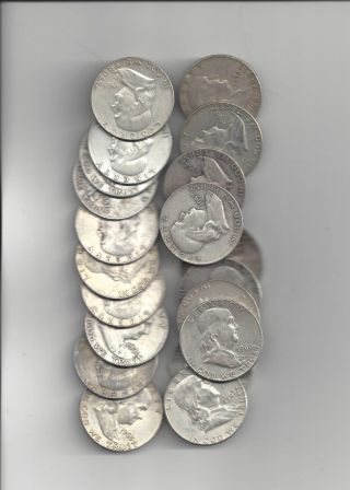 10.  00 Face Value Franklin Silver Half Dollars photo