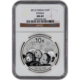 2013 China Silver Panda (1 Oz) 10 Yuan - Ngc Ms69 photo