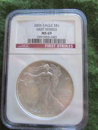 2005 First Strikes Silver American Eagle Certified Ngc Ms69 1st Strike 1 Oz Fine photo