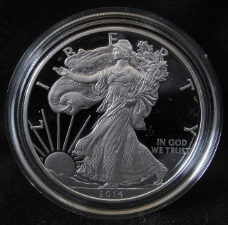 2014 - W 1 Oz.  999 Silver American Eagle Dollar Proof - & photo