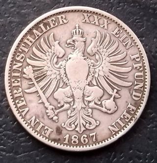 . 900 Silver 1867a German States Prussia Thaler.  5359 Oz Asw Km 494 Very Scarce photo