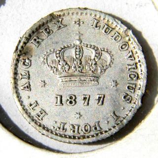 . 917 Silver 1877 Portugal 50 Reis Luiz I Km 506.  2 Ex Low Mintage 100k Rare photo