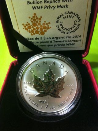 2014 $5 Fine Silver Maple Leaf Reverse Proof - World Money Fair [wmf] Privy photo