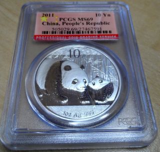 2011 China Panda 1 Oz.  999 Silver Pcgs Ms 69 photo
