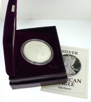 1991 Silver American Eagle One Ounce Proof Silver Bullion Coin W/ Box & photo