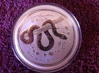 2013 2 Oz Silver Australian Lunar Year Of The Snake Coin.  999% photo