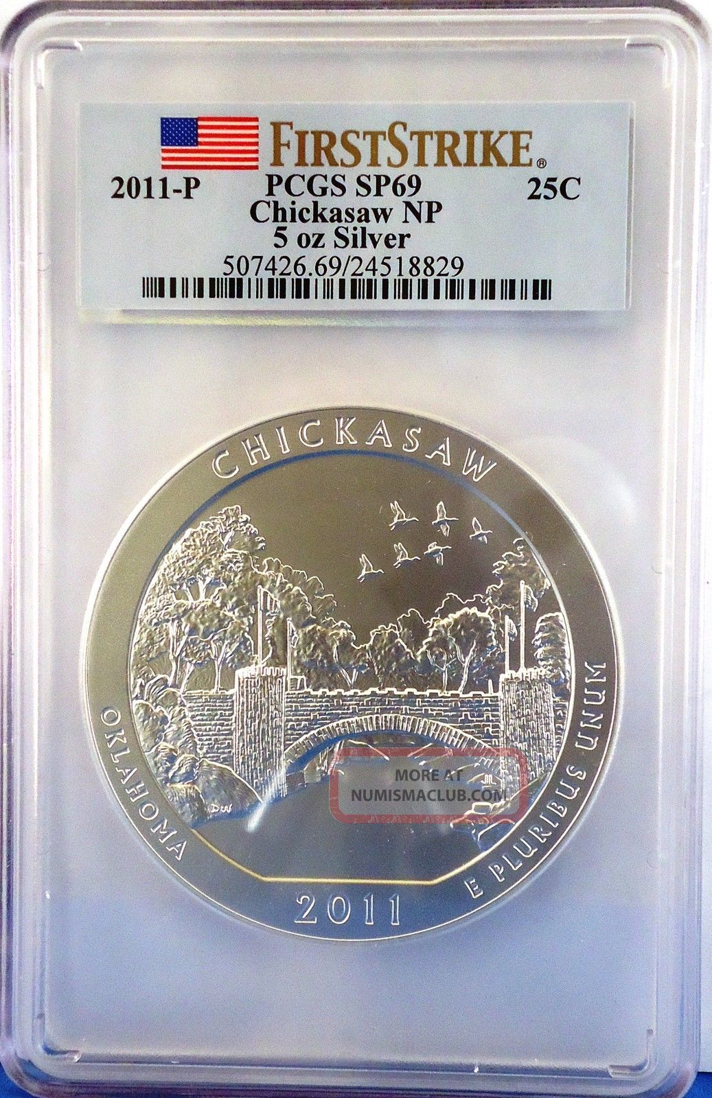 2011 - P Chickasaw America The 5 Oz Silver Specimen Coin Certified Sp69
