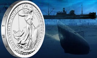 Silver Britannia 1/4 Ounce Coin From Ship Wreck Ss Gairsoppa 50 Pence Rare photo