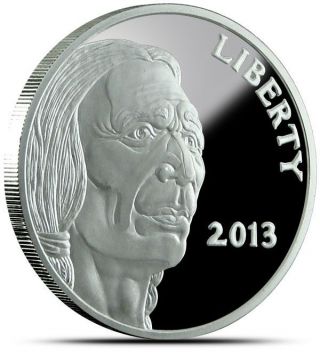 1 - 1 Oz.  999 Fine Silver Round - 2013 Buffalo - Indian Design With Reeded Edges photo