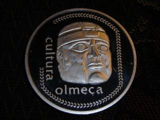 1 Oz 999 Silver Libertad Pura Plata Mexico Mayan Head Olmeca Coin 1984 photo
