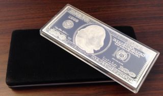 1999 Silver Proof $100 Dollar Bill Washington 4 Troy Oz. .  999 Silver photo