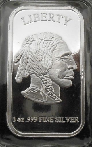 Indian Buffalo Head Bar {unc} One Troy Ounce.  999 Fine Silver Bullion photo