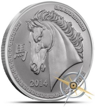 2014 Year Of The Horse - 1 Troy Oz Silver Round.  999 Fine photo