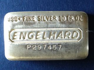 Engelhard,  Poured 10 Troy Oz.  999 Fine Silver Art Bar 1980 photo