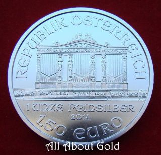 Austria Silver Coin 2014 Vienna Philharmonic 1 Oz Pure.  999 Stunning Austrian Bu photo