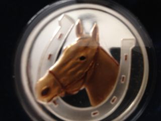 Good Luck Horse/horseshoe 1 Oz.  999 Fine Silver Bullion Art Round Coin photo