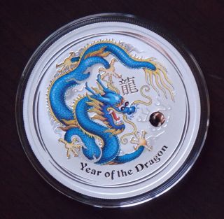 2012 1 Oz.  999 Silver Perth Year Of The Dragon Blue Colorized Coin photo