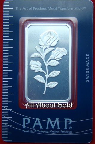 Solid Silver Bar 1 Oz Pamp Suisse Swiss Rose Rosa.  999 Pure In Assay Card photo