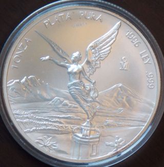 1996 Mexican Libertad Silver Coin 1 Oz.  999 Pure Silver photo