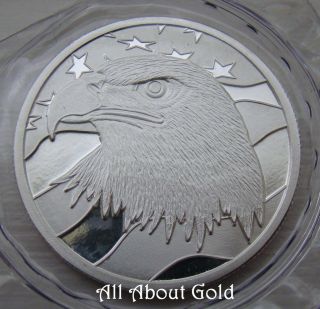 Solid Silver Round 1 Troy Oz Bald Eagle American Flag Pledge Allegiance.  999 Bu photo