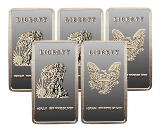 5x - Liberty Eagle 1 Gram.  999 Fine Silver Bullion Bar Usa Design Collect photo