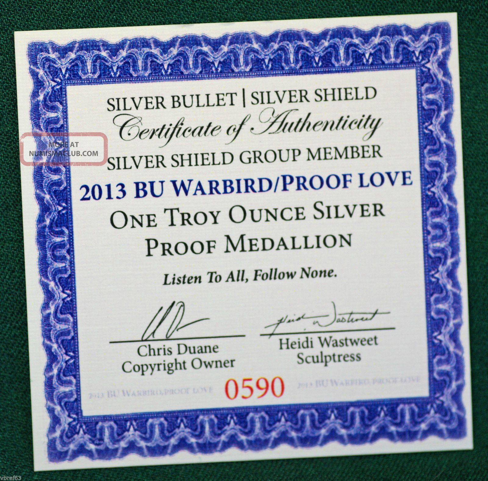 2013 Sbss Silver Bullet Silver Shield Bu Warbird & Proof Love Silver