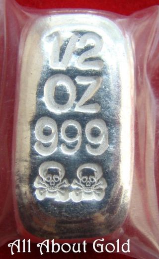 Solid Silver Bar 1/2 Half Oz Atlantis Skull Hand Poured Loaf Fine.  999 Bu photo